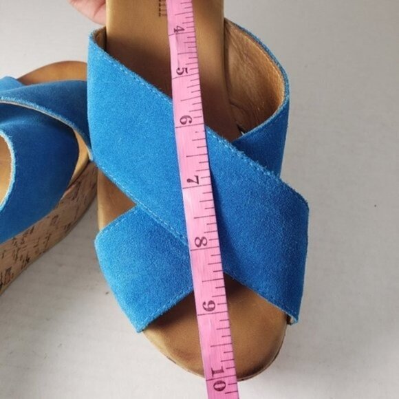 Garnet Hill Sandals Leather Flats Sandal Blue Strappy Size 7  Garnet Hill Blue Open Toe Backless Sandals Sz N/A